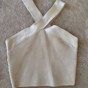 Babaton Beige Ribbed Knit Top